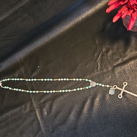 Silver and Turquoise Cross Necklace - Picture 6 of 10
